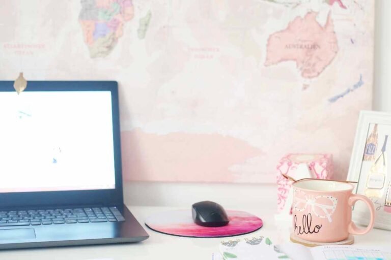 soft focus of desk with laptop