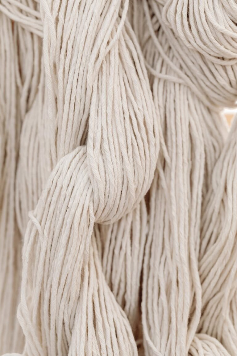 close up of white yarn