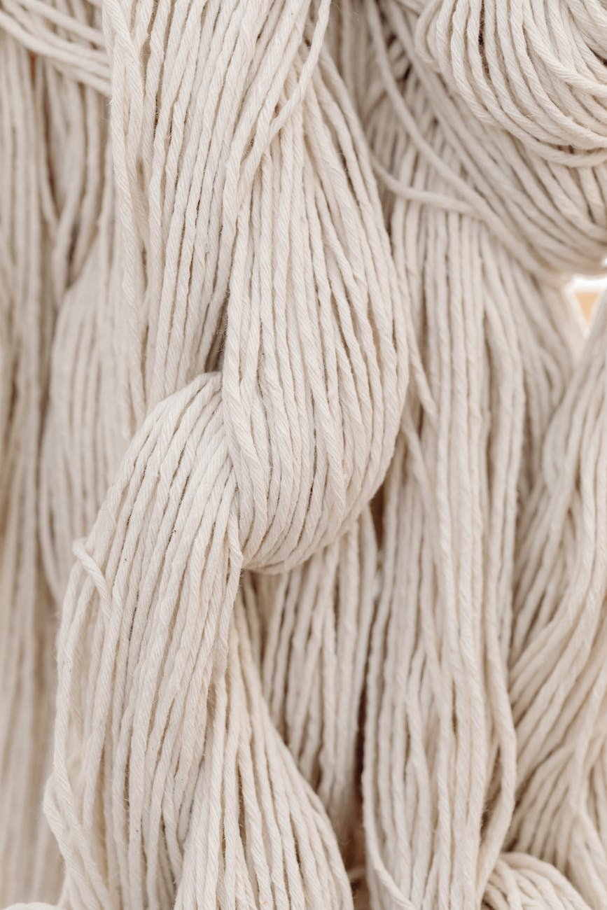 close up of white yarn